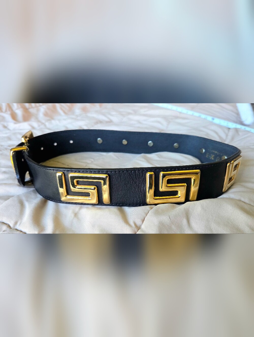 Vtg Y2K Express Compagnie Internationale Genuine Leather Greek Key Belt Black - Picture 5 of 16